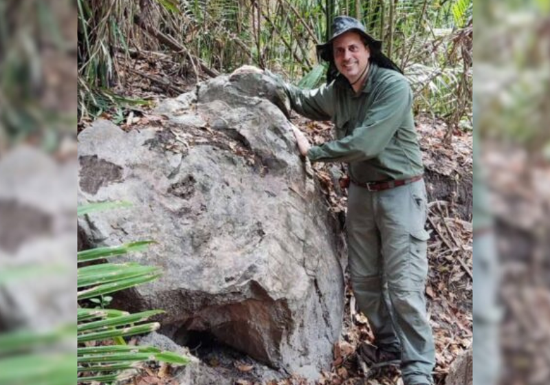 Apesar de parecer uma pedra comum, o tronco tem 280 milhões de anos e é mais antigo que os dinossauros. Foto: reprodução/arquivo pessoal/Juan Cisneros