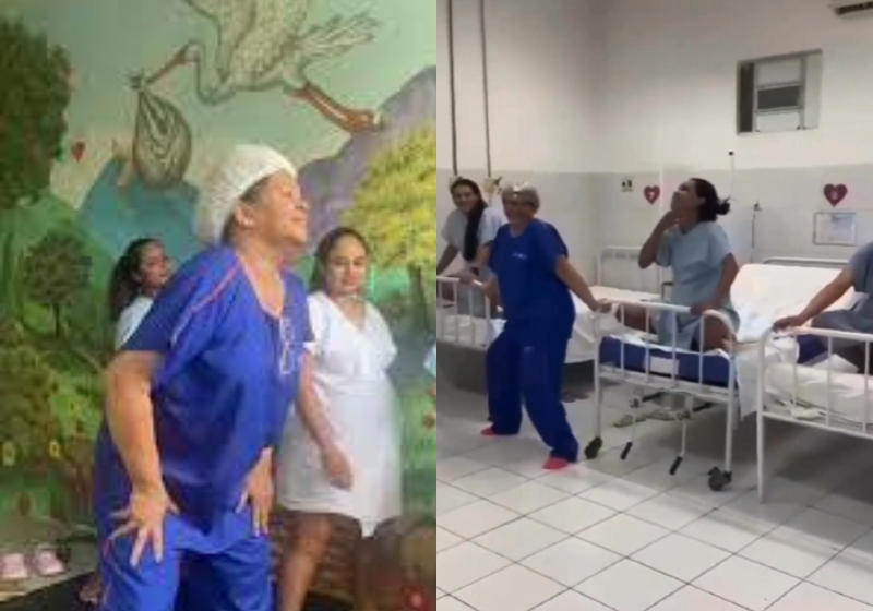 A técnica de enfermagem Luzia tem mais de 20 anos de experiência e adora divertir gestantes com dança antes do trabalho de parto - Foto: Reprodução/@luziadoula/Instagram