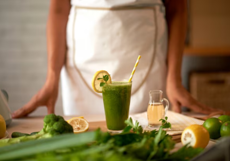 O suco detox de limão, laranja e alface é uma ótima alternativa por ser rico em fibras e água. Foto: Freepik.