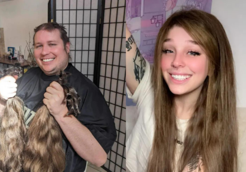 O homem não se importou ao deixar o cabelo crescendo durante 4 anos, ele queria ajudar a namorada com alopecia. Foto: Kennedy News and Media.