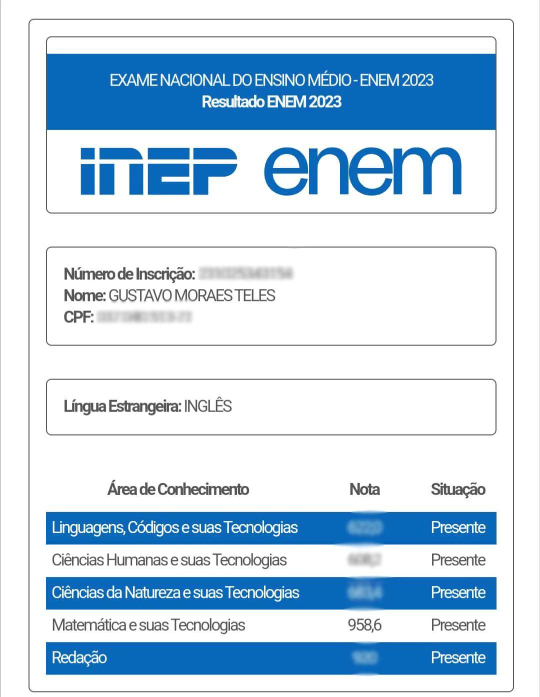  Ele também mandou ver na redação, e tirou 920 pontos. - Foto: reprodução/Arquivo Pessoal