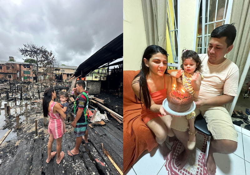 A menina e a família ficaram sem casa após um incêndio destruir o imóvel onde eles moravam. - Foto: Parceiros Brilhantes