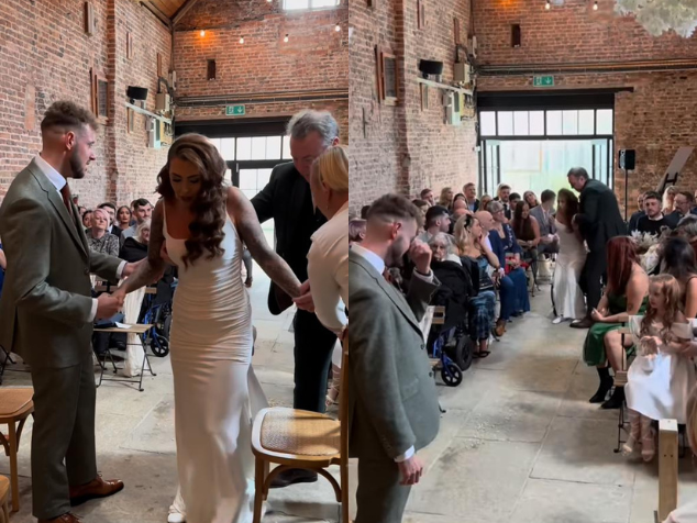 Carrie, que é cadeirante, deixou o noivo emocionado ao ir caminhando até o altar. - Foto: reprodução/Instagram @redhead.residence