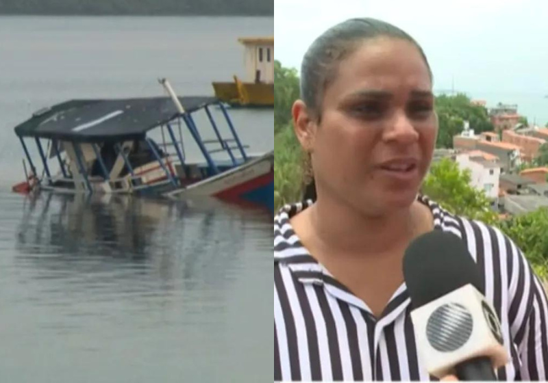 Durando o naufrágio na Bahia, a mulher salvou 9 pessoas, entre elas duas crianças. Foto: TV Bahia.