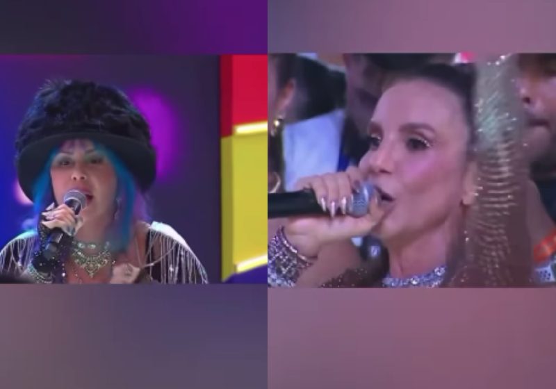 Ivete Sangalo e Baby do Brasil se estranharam esta madrugada em Salvador. Baby fez previsão do apocalipse no trio elétrico e Veveta respondeu que a força de Deus é maior. - Foto: reprodução / Redes Sociais