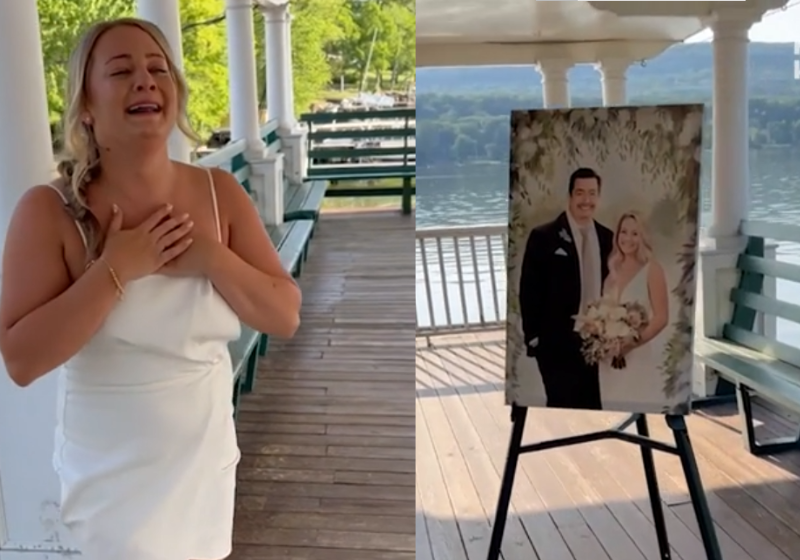 A noiva ganhou de presente uma pintura que mostrava ela, lado a lado com seu pai. Foto: Arquivo pessoal.