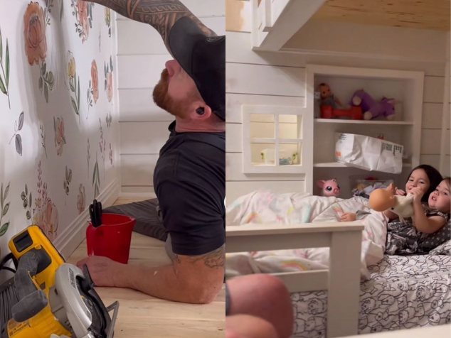 Esse pai é cadeirante e construiu sozinho um quarto todo decorado de presente para as filhas. - Foto: reprodução/@thewheelchairdad