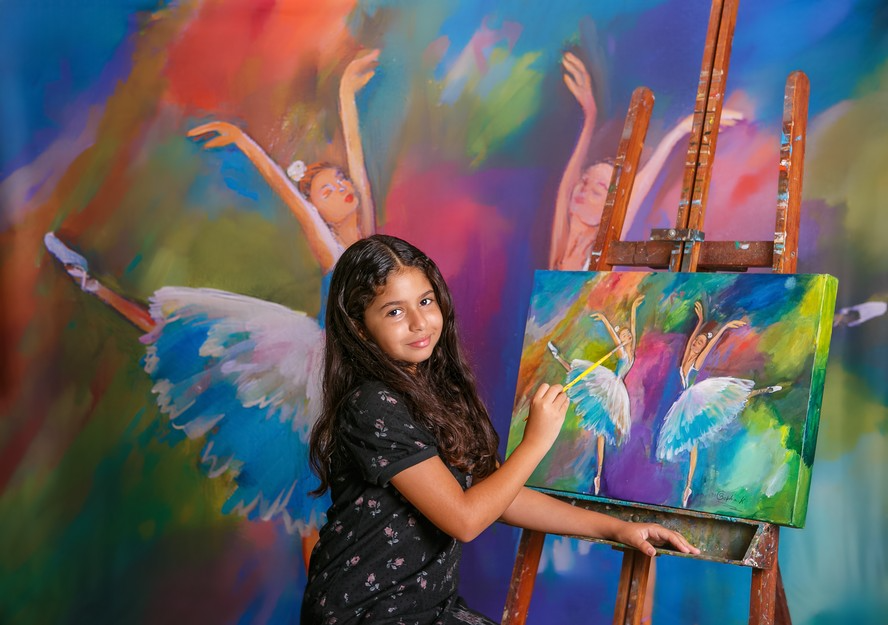 Sophia Helena pinta desde quando tinha 6 anos de idade. André Luiz.