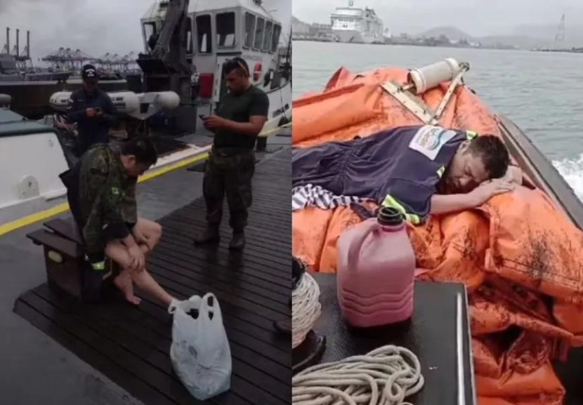 O homem chinês foi encontrado no mar, quase morto, em canal do Porto de Santos. - Foto: Arquivo Pessoal