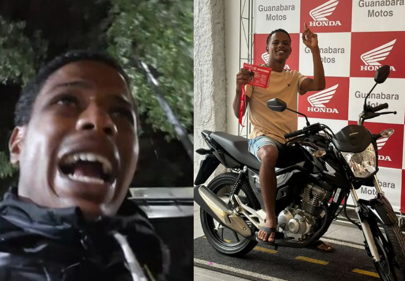 O cantor MC Ryan SP se sensibilizou com a história do entregador que teve a bicicleta roubada e resolveu dar uma moto ao jovem. - Foto: reprodução/ Instagram @eovitinnn021