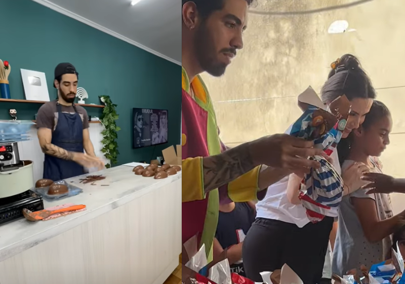 Os ovos de Páscoa foram doados pelo jovem para crianças de comunidades carentes. Foto: @cepejulio/TikTok.