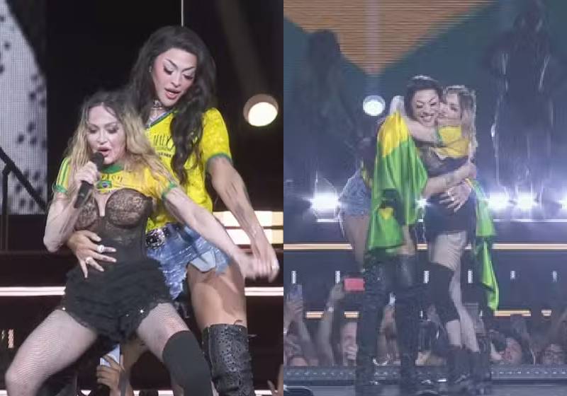 Mantendo a tradição de lutar contra preconceitos, Madonna vestiu a camisa do Brasil e dançou com Pabllo Vittar durante a última apresentação da The Celebration Tour, em Copacabana, no Rio. - Foto: reprodução / TV Globo