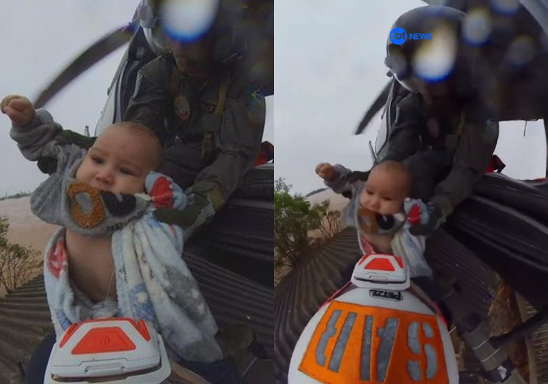 Soldados do Exército resgataram o bebê pelo telhado da casa inundada, na tragédia do Rio Grande do Sul. - Foto: @2bavex_exercito/Instagram.