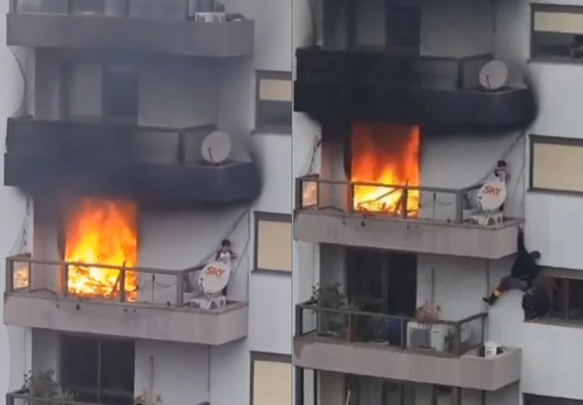 Enquanto as chamas se espalham, esses anjos voluntários fazem de tudo para salvar o menino que estava preso em prédio no RS. - Foto: reprodução/ Instagram @samu192litoral