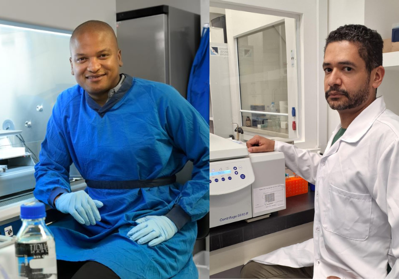 O teste de novo tratamento contra câncer de intestino, feito por pesquisadores brasileiros Matheus Henrique Dias e Marcelo Santos da Silva, começa este ano na Europa. - Foto: Fapesp