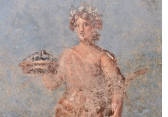 Ninfa em quarto azul em detalhes do Santuário Azul em Pompeia. Foto: Centro de Arte de Arqueologia