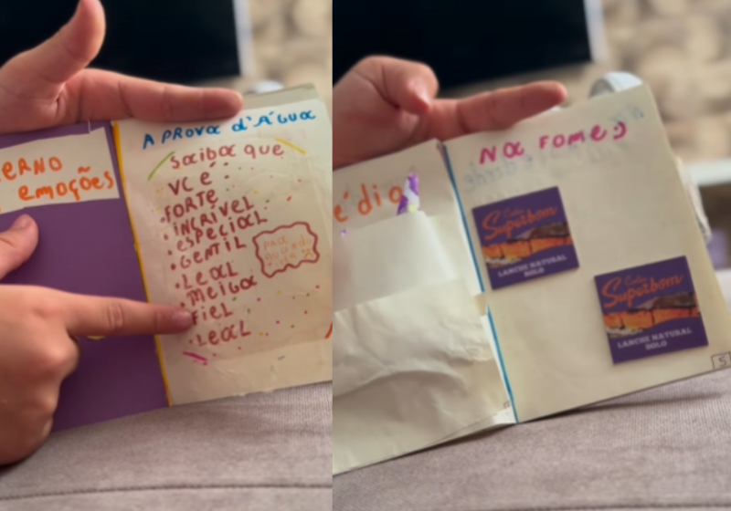 A menina Thalyssa mostrou toda inteligência emocional ao construir um caderninho das emoções. Foto: @tatyfmedeiros/Instagram.