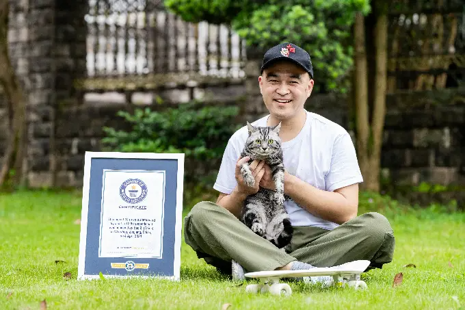 O bichinho tem vários talentos. Ele é um gato super radical! Foto: Guinness.