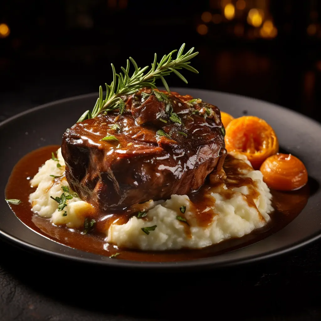 O ossobuco exige um bom tempo de cozimento, mas com legumes e purê fica uma delícia! Foto: Churrasco.coz.