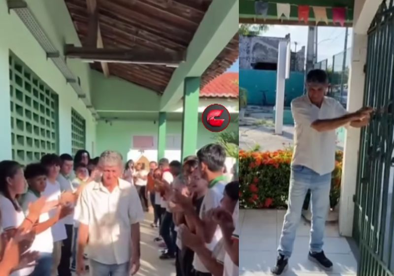 Seu Zé, porteiro de escola, se aposenta e recebe homenagem linda de alunos no último dia de trabalho na escola do Ceará. - Foto: Reprodução/ camocimportaldenoticias