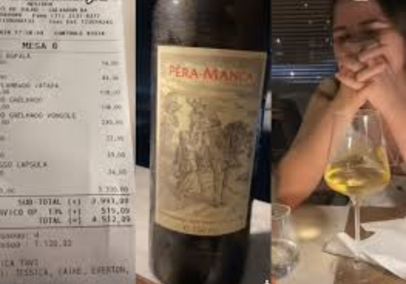 Amigos ganham jantar cortesia de restaurante depois que se confundiram ao pedir vinho caro e a conta veio: mais de R$ 4 mil. Foto: Instagram/@thalytaemily 