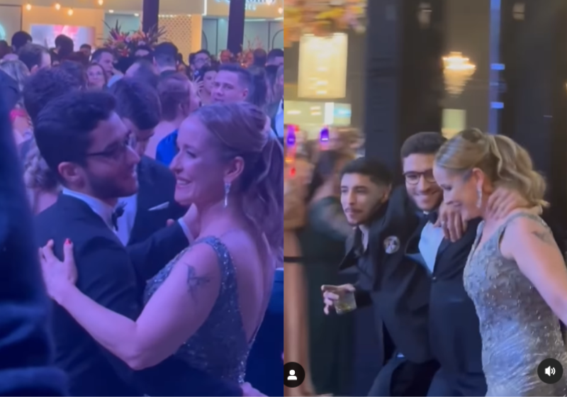 A mãe gata, de 48 anos, virou a estrela da festa de formatura do filho. Linda, chamou a atenção pela animação. Foto: @tiavanessaodontopediatra 