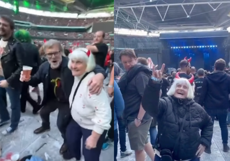 A família de Cath realizou o sonho da vovó e levou ela para assistir o show do AC/DC, sua banda favorita. Foto: @hushtones_/Instagram.