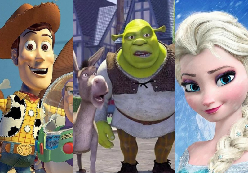 As franquias Shrek, Toy Story e Frozen são os primeiros grandes filmes confirmados para 2026. Foto: Disney e DreamWorks.