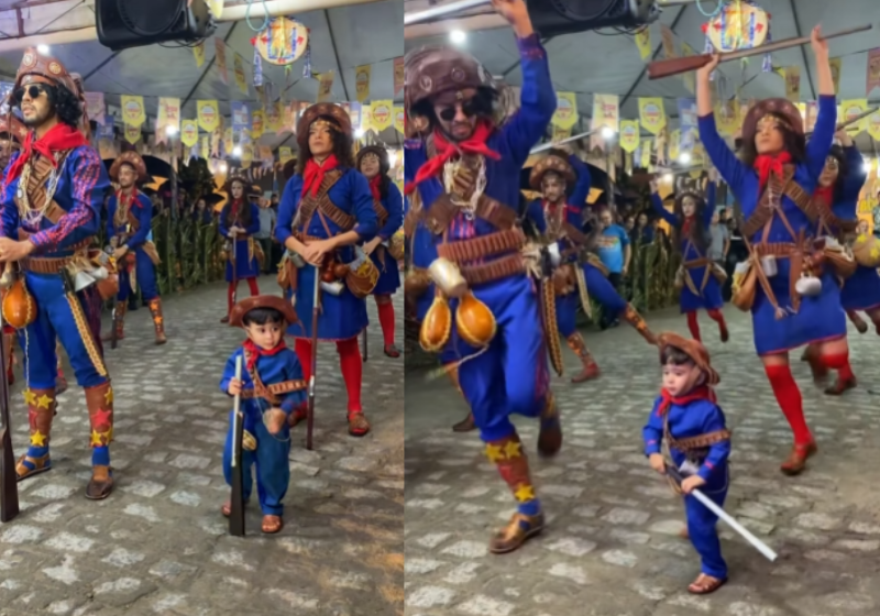 O garotinho cangaceiro arrasou dançando xaxado junto com um grupo em Alagoas. Foto: @tocomlucianobarbosa15/Instagram.