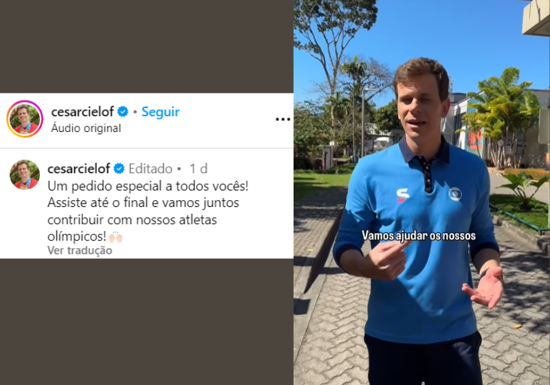 Cesar Cielo, maior nadador da história do Brasil, pede para que fãs e admiradores sigam os atletas nas redes sociais e assim os ajudem a ganhar patrocínio. Foto:@cesarcielo 