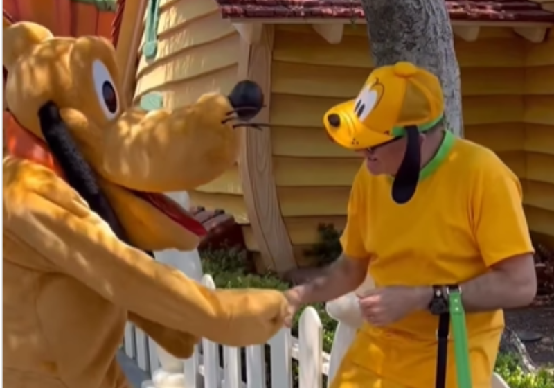 O Pluto original e o genérico se cumprimentam na Disney porque os sonhos jamais envelhecem. Foto: @vivadisneyeorlando