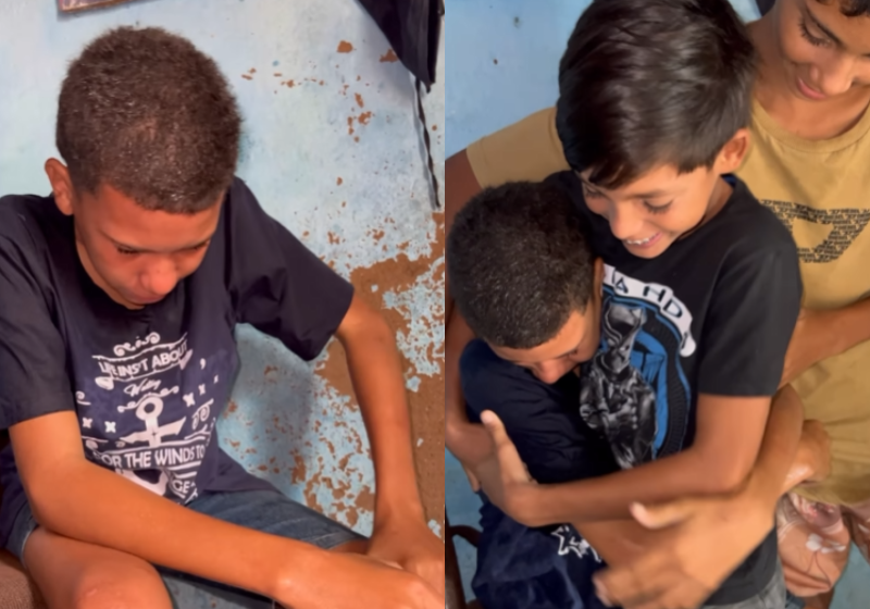 Os amigos surpreenderam Bito, um menino que mora na roça, na Bahia. Fizeram uma festa de aniversário bem simples, mas de coração. As lágrimas desceram na hora. - Foto: @dentinho_ocomedia/Instagram.