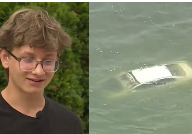 John, de 15 anos, se tornou herói ao salvar uma mulher presa dentro de um carro submerso em um lago. Foto: TV Detroit.