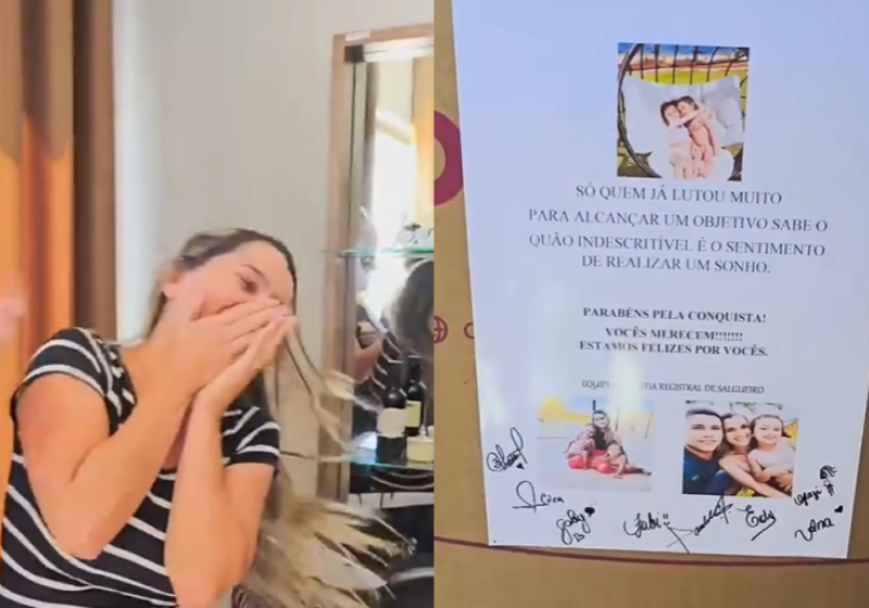 Erica ficou muito emocionada com a carreta e com o presente que ganhou. Foto: @ericakarina8/TikTok.
