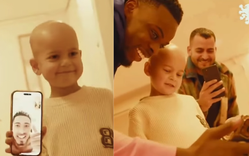 Ao visitar um hospital infantil, o jogador holandês Noah Ohio soube que havia ali um pequeno fã do Real Madri, não pensou duas vezes e fez uma videochamada para o atacante inglês Bellingham. O menino não cabia em si de felicidade. Foto: @jude.actually