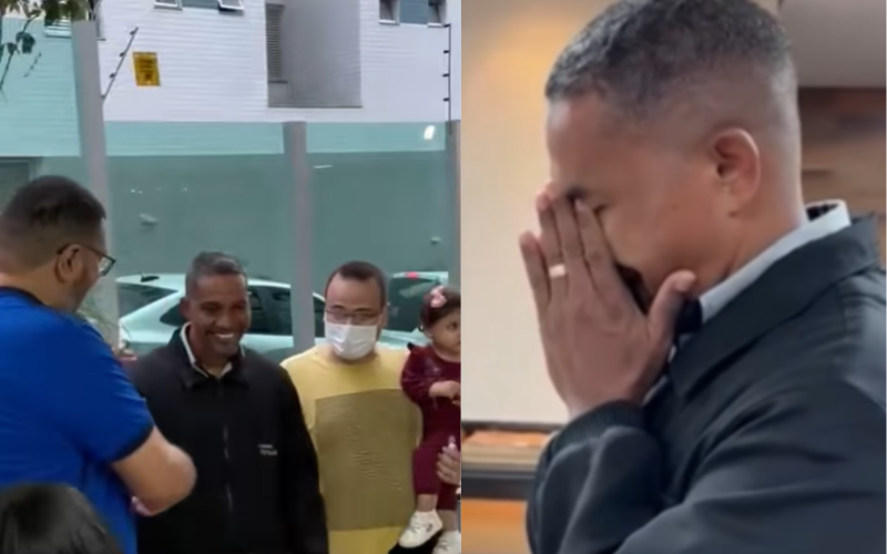 O Chá de Fraldas surpresa para o porteiro Elizeu envolveu vários moradores do prédio onde ele trabalha em Minas Gerais. - Foto @camilamelokern