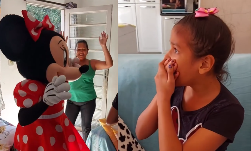 Essa menina, Adyla, é surpreendida pela visita da Minnie no dia do aniversário dela, quanta emoção! Foto: @mundokids