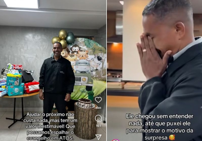 Os moradores do prédio souberam que o Elizeu vai ser papai, se uniram e fizeram um Chá de Fraldas surpresa para ele, em Belo Horizonte (MG). Ele chorou de felicidade. - Foto: @ camilamelokern