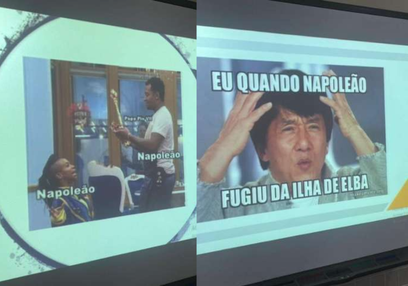 A professora, ao mesmo tempo que diverte a sala, ensina história a partir dos memes. Olha que legal. - Foto: @profcintiabenak/Instagram