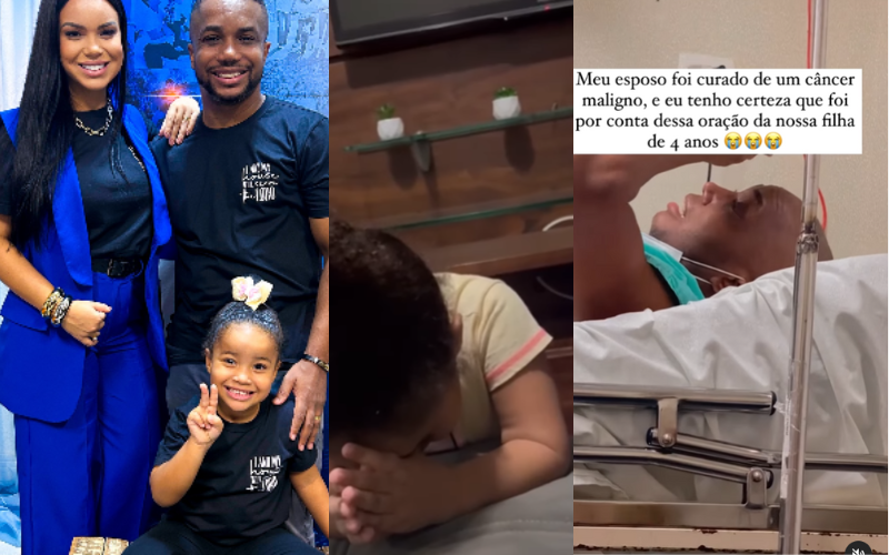 O pai Leonardo, do Rio, tem certeza que a oração emocionada da filha Rebecca, de 4 anos, o ajudou a curar o câncer. Foto: @FlaviaJoyceOficial