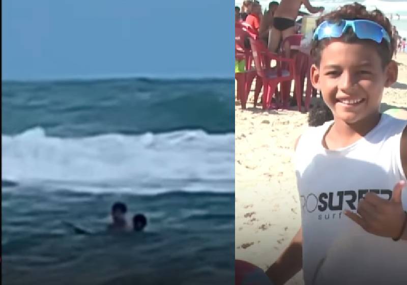 O surfista Marcelinho agiu rápido e jogou a prancha para salvar a vida do jovem turista que se afogava na Praia do Futuro, em Fortaleza (CE). - Foto: @jornaljangadeiro/Instagram