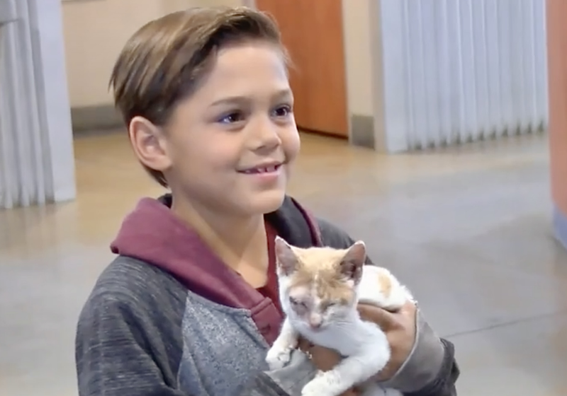 Zayin, 8 anos, troca seu ​skate para resgatar um gatinho maltratado e o adota. - Foto: kyma