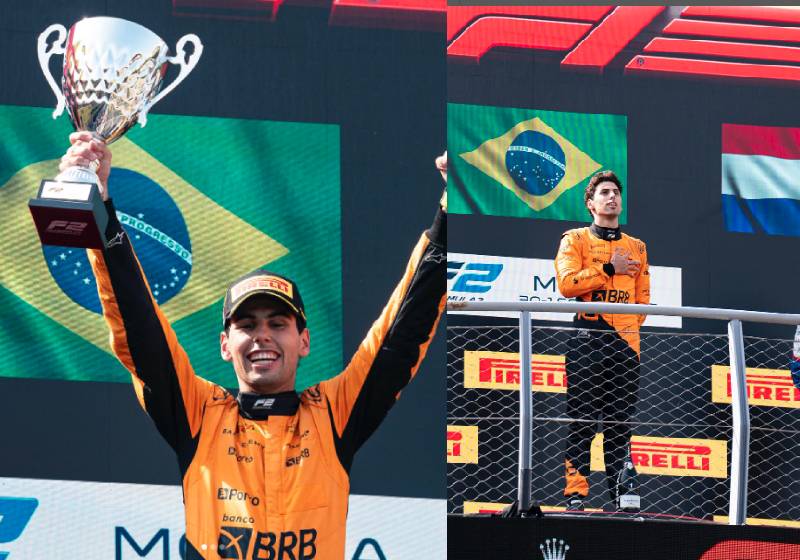 O piloto Gabriel Bortoleto é de São Paulo e tem apenas 20 anos. Novo campeão mundial da F2 agora ele vai para a F1 no ano que vem. Fotos: Instagram @gabrielbortoleto_