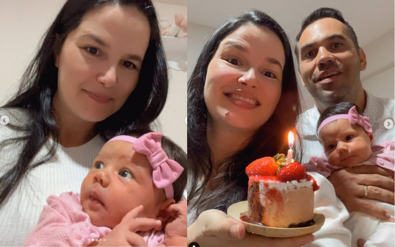 Sara, Levy e Maria no mesaniversario da pequena que tanto dá alegria para os pais. Foto: @levyguerreiro