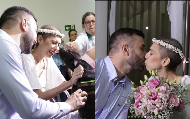 Essa é a Luana, paciente que se trata de câncer, e no aniversário dela, no hospital, ganhou de presente: o pedido de casamento. Lindo demais! - Foto: @hoesp