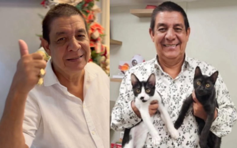 Zeca Pagodinho adota os gatinhos Botafoguinho (E) e Pantera (D) no Rio de Janeiro e avisa que 