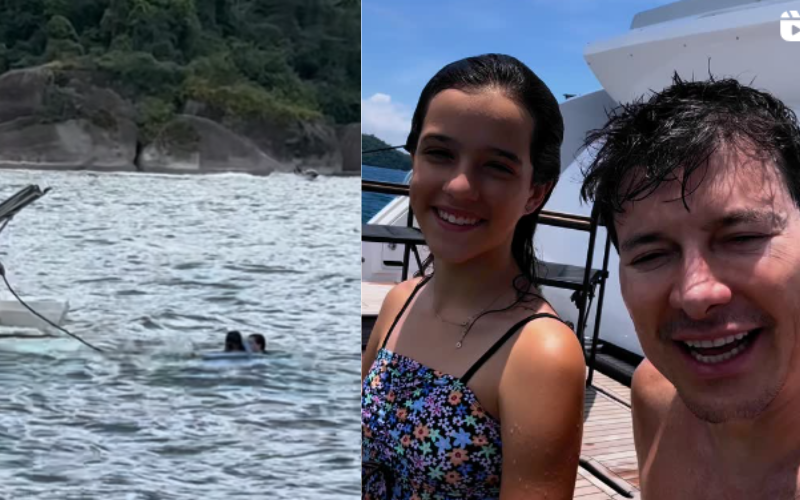 O ator e apresentador Rodrigo Faro gravou um vídeo mostrando o momento em que a filha Helena, de 12 anos, salva uma banhista, que estava se afogando em Angra dos Reis, RJ. -Foto: @rodrigofaro