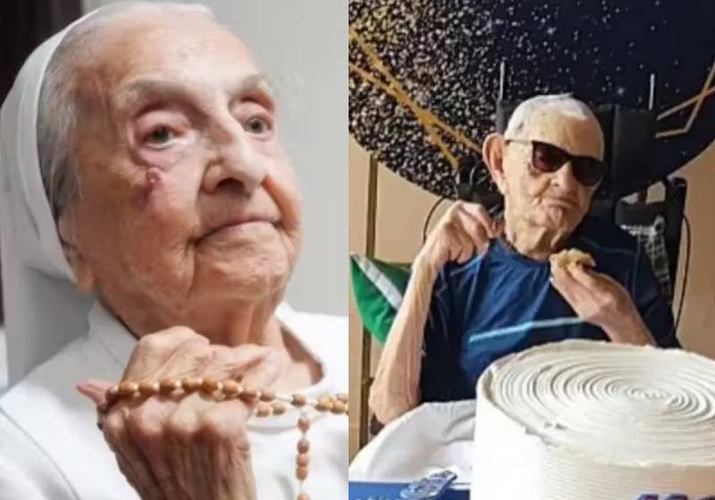 O Brasil tem agora o homem e a mulher mais velhos mundo: a freira gaúcha Inah Canabarro e o fazendeiro João Marinho Neto. - Fotos: reprodução/redes sociais