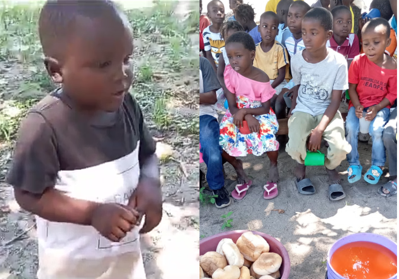 No vídeo publicado nas redes, um grupo de crianças africanas agradecem pela comida. - Foto: arquivo pessoal