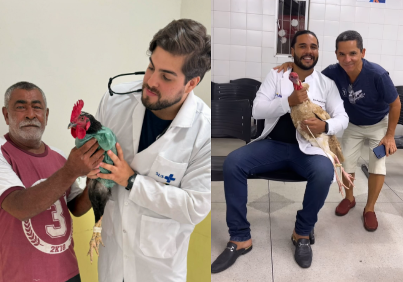 O médico Douglas e o dentista João conquistaram as redes ao mostrarem os presentes inusitados que ganham dos pacientes em Alagoas...peru, ovos, galo...- Foto: @drdouglasciriaco/@joaolimeiraa